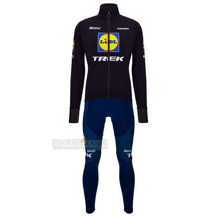 2024 Cycling Jersey Lidl Trek Black Blue Long Sleeve And Bib Short